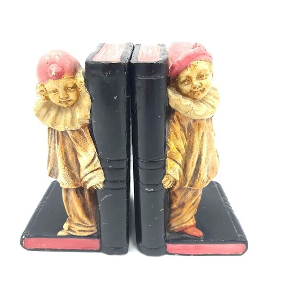 MARBOLEX Danesi PIERROT Clown Bookends Chalkware Plaster Art Deco CANADA Vtg - Picture 10 of 16